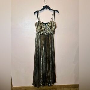As It May Gold Metallic Pleated Maxi Dress with Spaghetti Straps Size 4